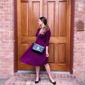 Purple 3/4 Sleeve Jersey Knit Dress